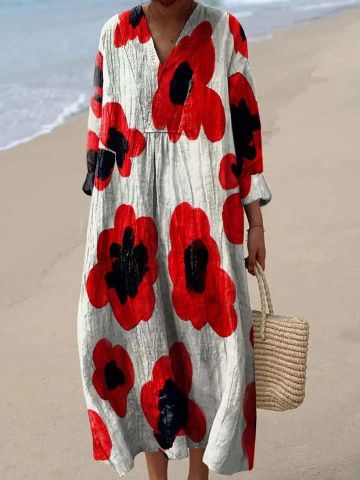Elva | Floral Maxi Dress in Red