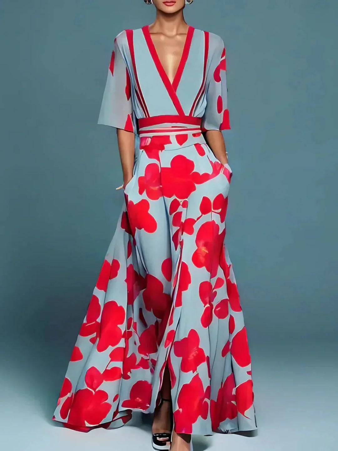 Alicia | Elegant Flower Pattern Maxi Dress