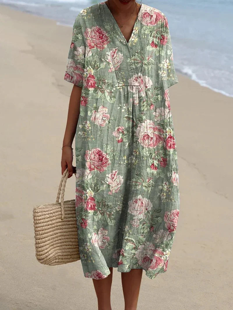 Camelia | Retro Floral Midi Dress