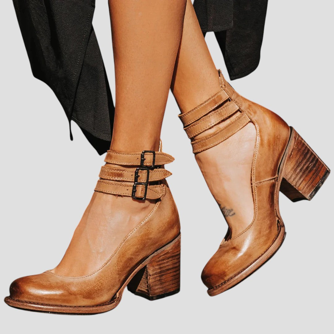 Andrea | Elegant Triple-Strap Block Heels