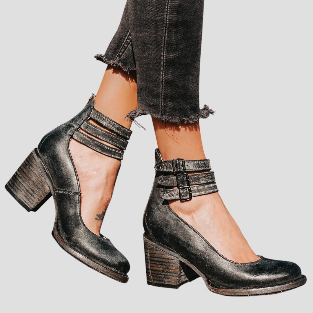 Andrea | Elegant Triple-Strap Block Heels
