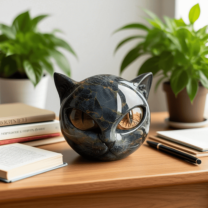 LunaMyst - Enchanting Black Cat Head Sculpture