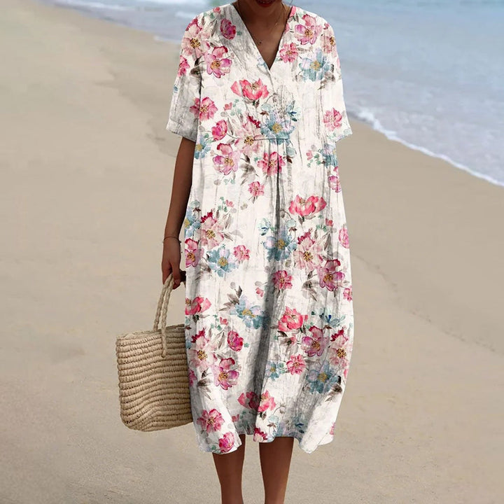 Sylvie | Linen-Style Vintage Floral Dress