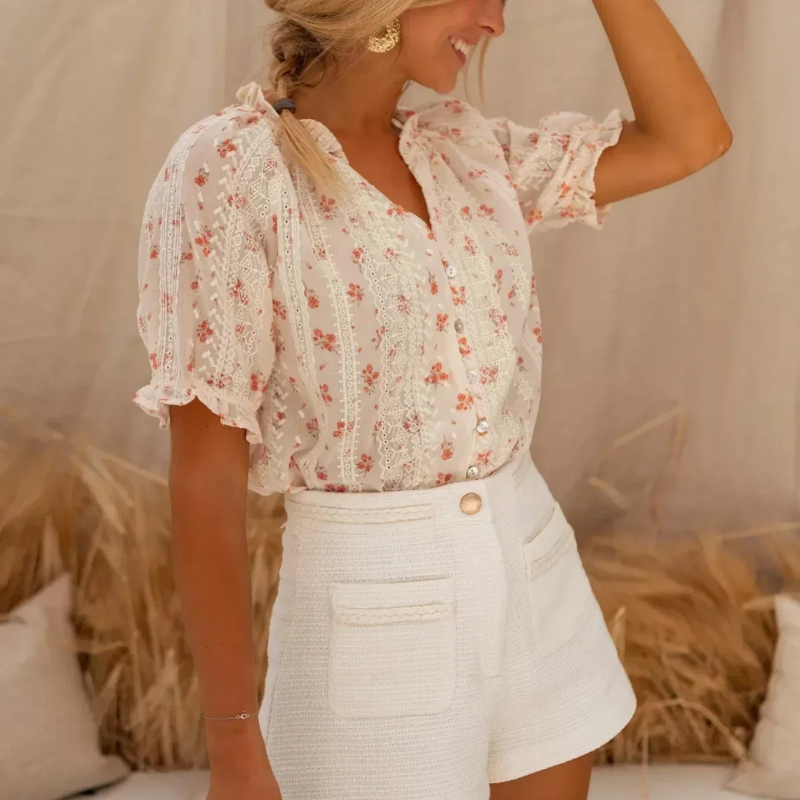 Maya | Feminine Floral Blouse & Shorts Set