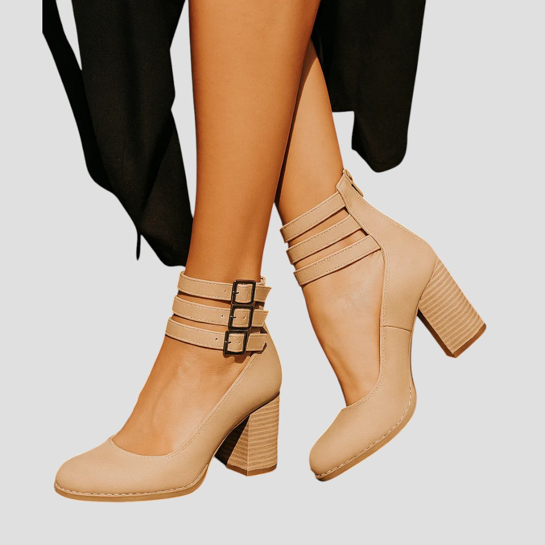 Andrea | Elegant Triple-Strap Block Heels