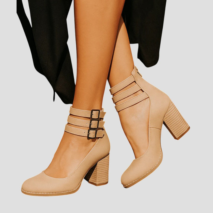 Andrea | Elegant Triple-Strap Block Heels
