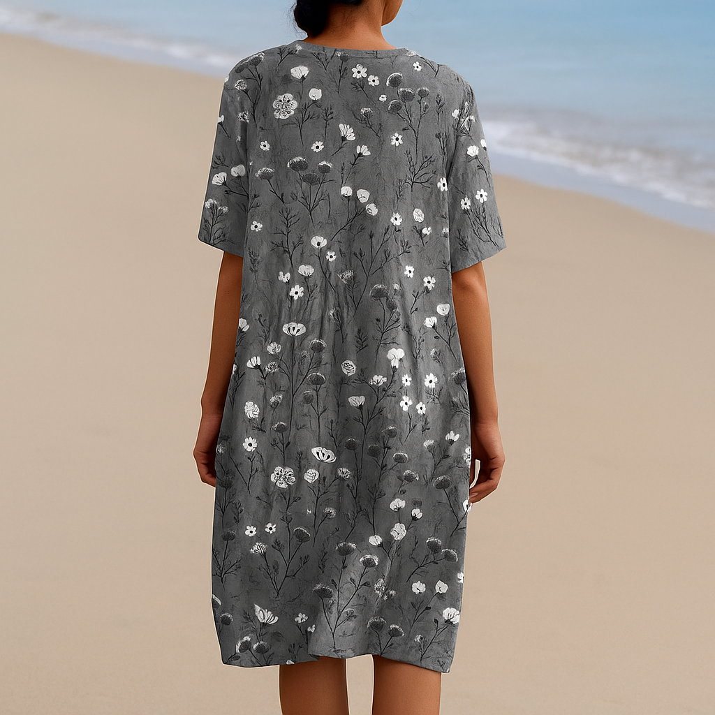 Maris | Charcoal Floral Dress with White Accents