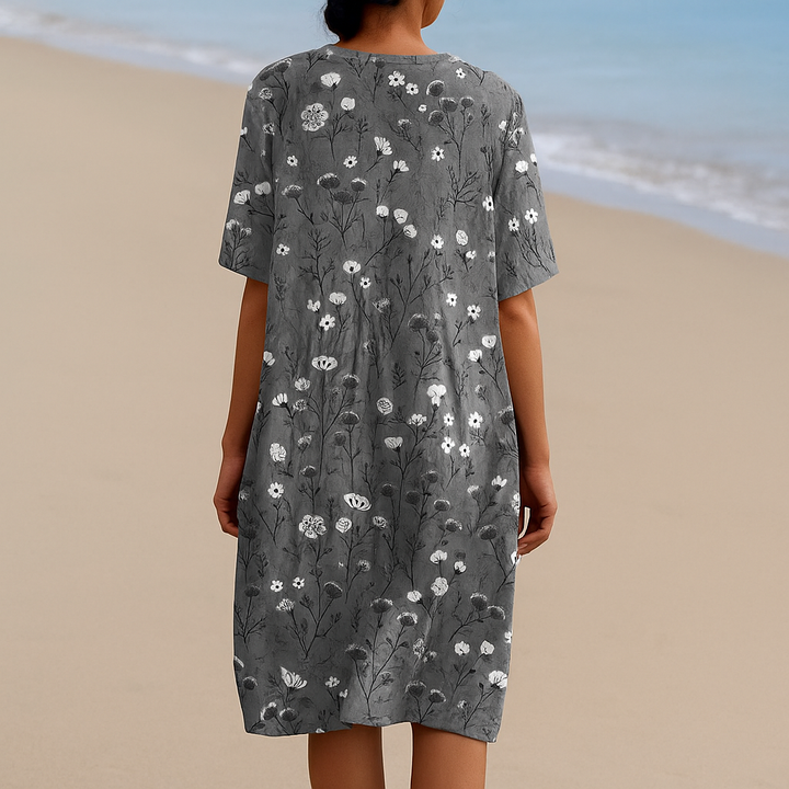 Maris | Charcoal Floral Dress with White Accents