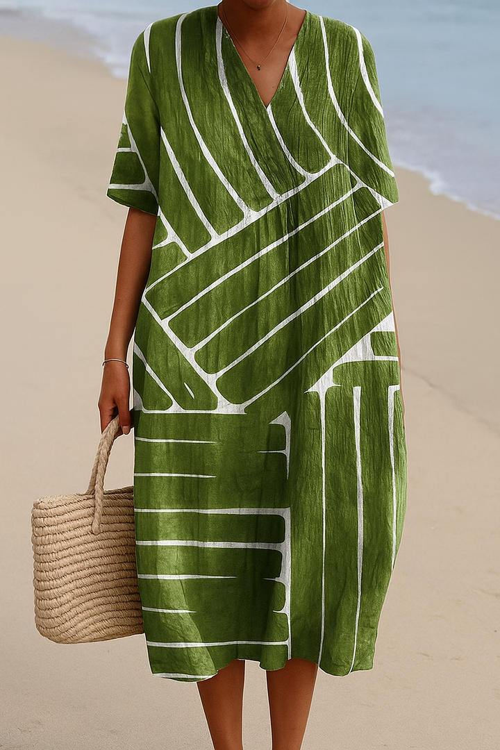 Eira | Geometric Pattern Green Dress