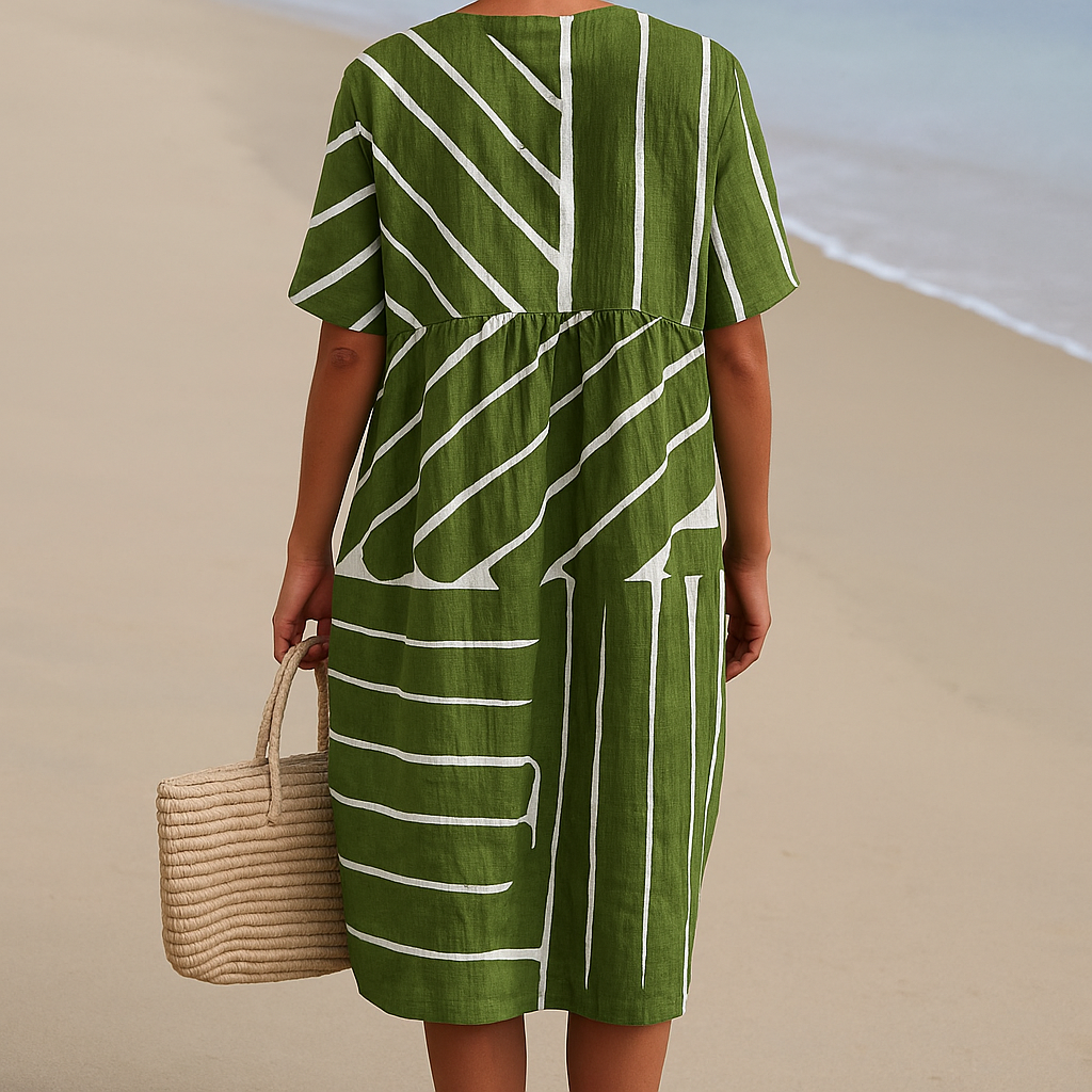 Eira | Geometric Pattern Green Dress