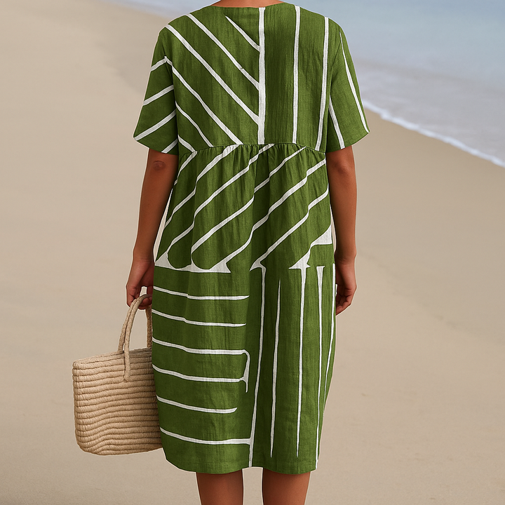 Eira | Geometric Pattern Green Dress