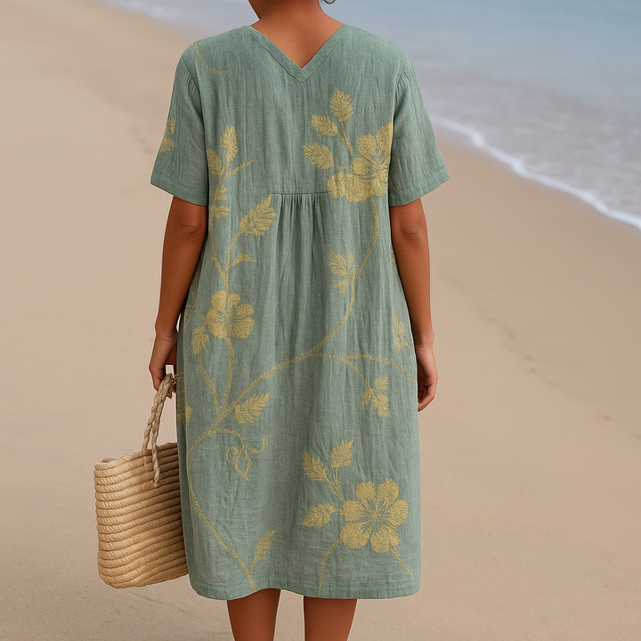 Clementine | Floral Embroidered Blue-Gray Dress