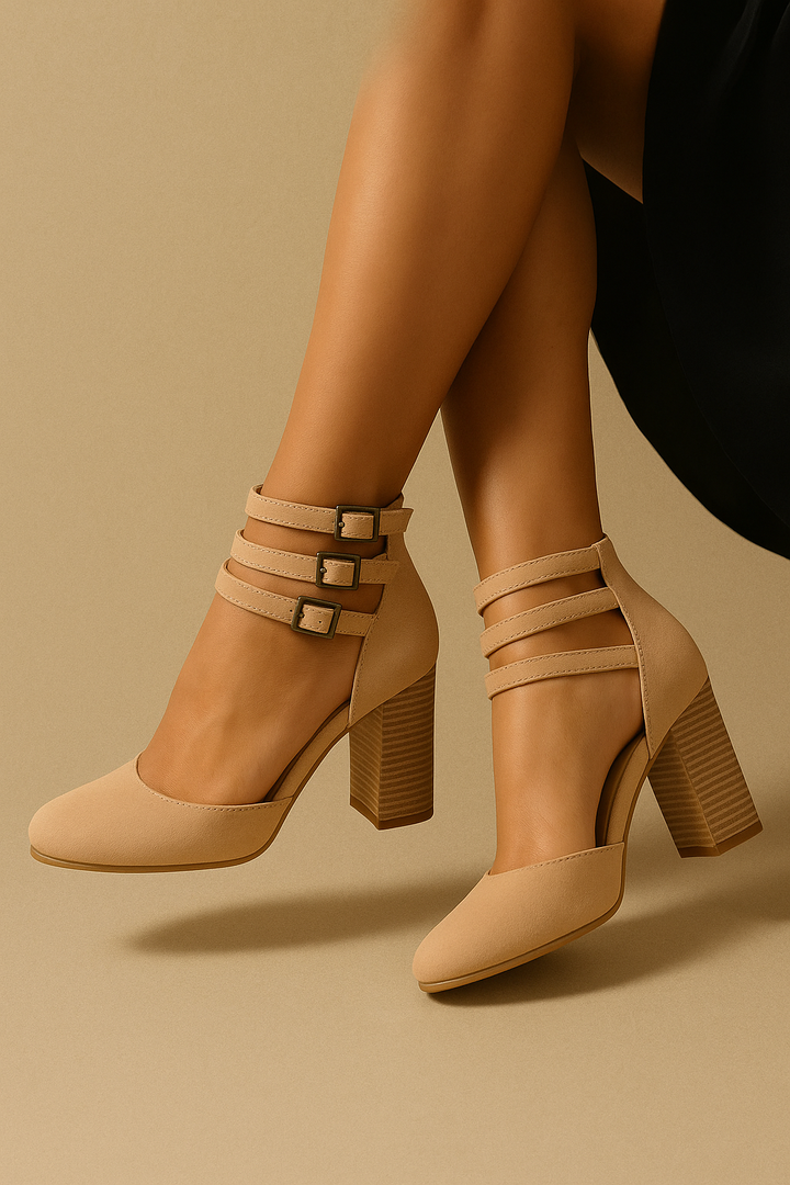 Andrea | Elegant Triple-Strap Block Heels