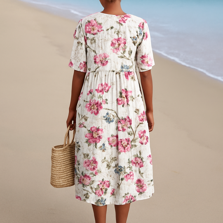 Sylvie | Linen-Style Vintage Floral Dress