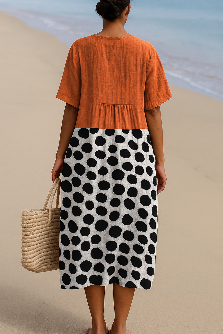 Penelope | Orange Dress Featuring Contrasting Dots