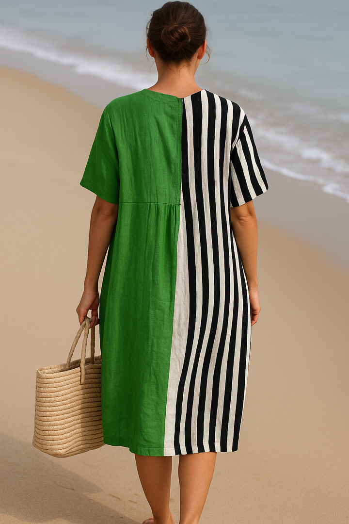 Nayara | Vibrant Green Dress Featuring Black Stripes