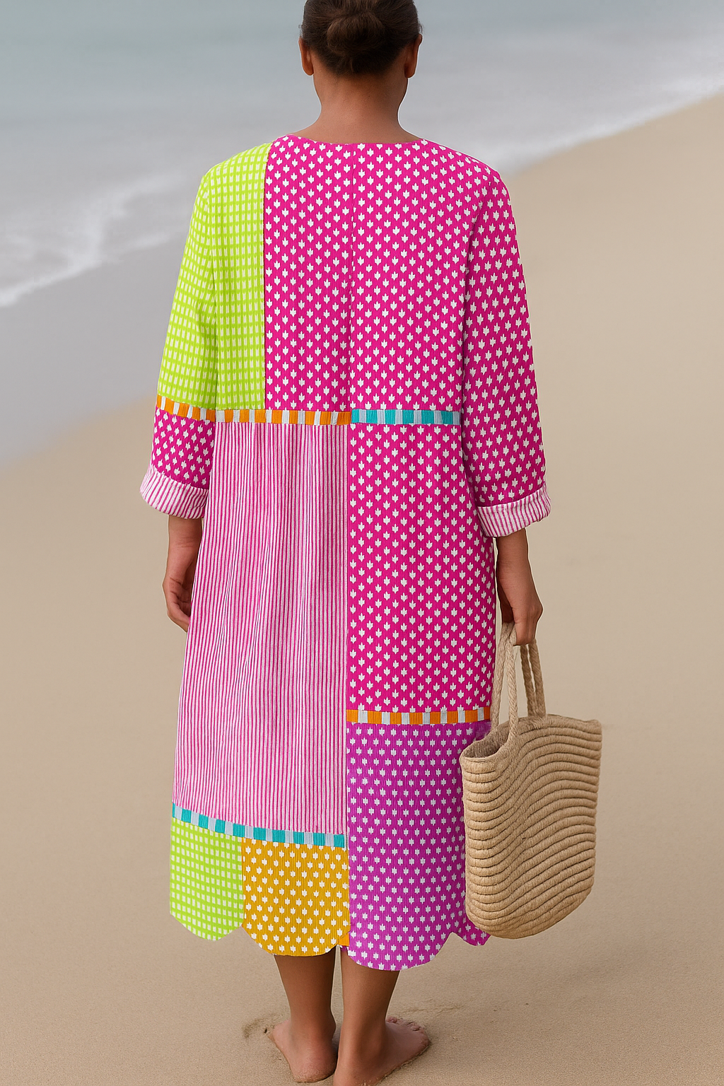 Fia | Colorful Patchwork Dress Featuring Dots and Stripes