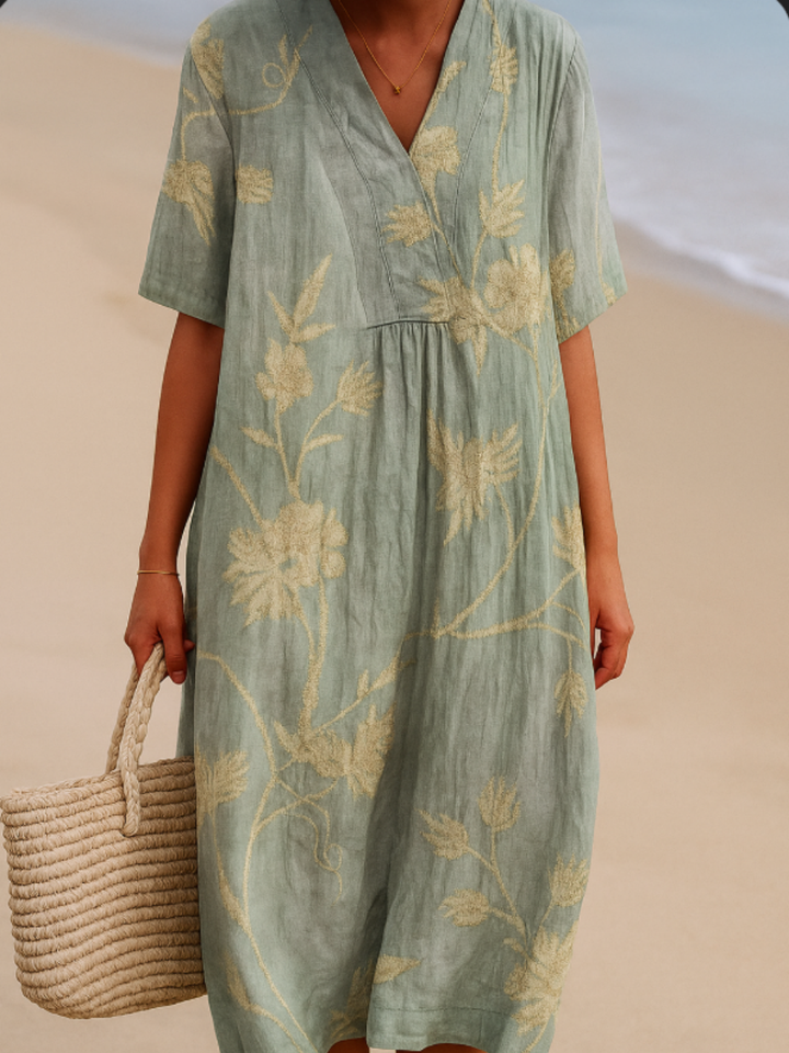 Clementine | Floral Embroidered Blue-Gray Dress