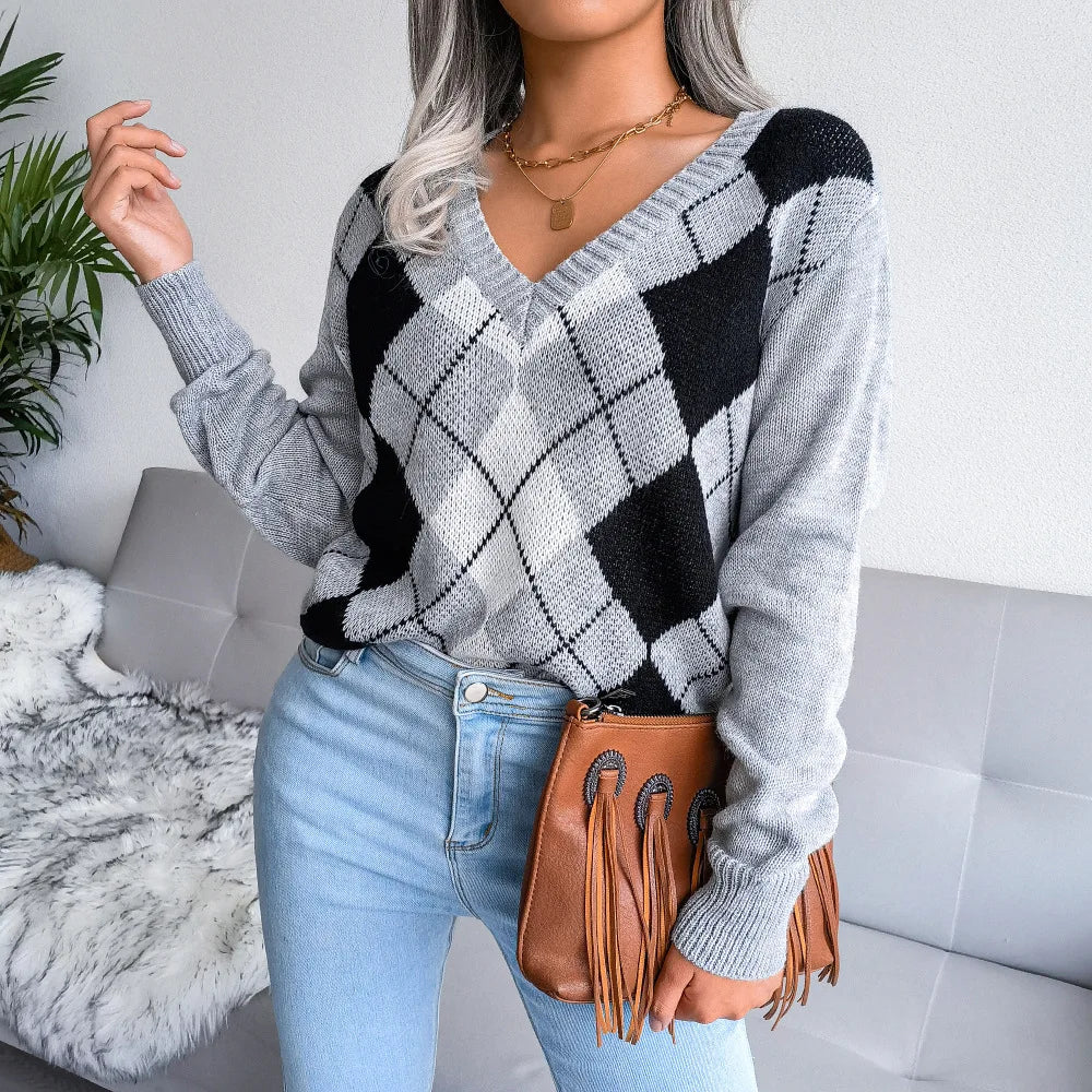 Isla | Cozy Argyle Knit Sweater