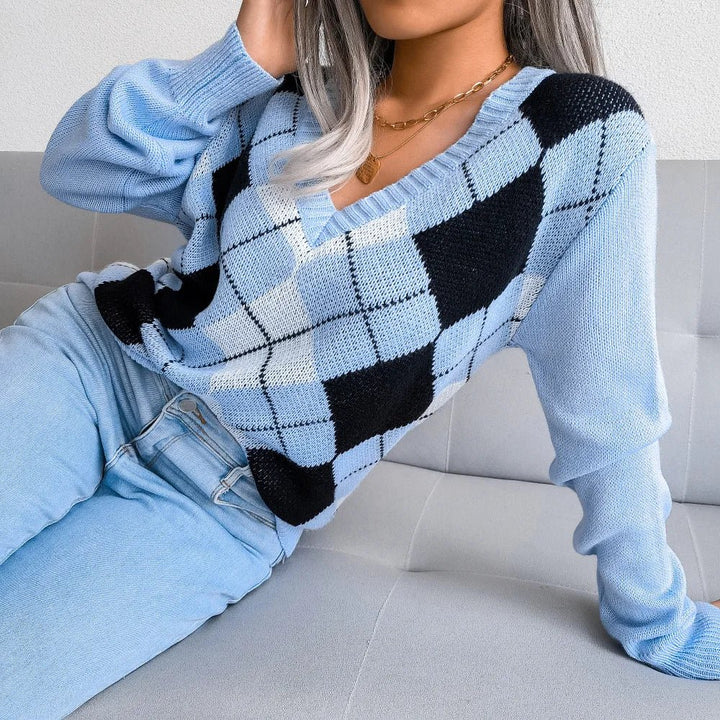 Isla | Cozy Argyle Knit Sweater