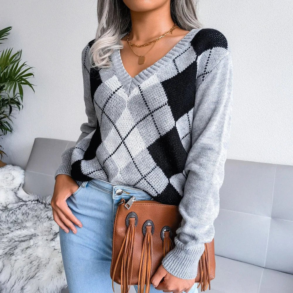 Isla | Cozy Argyle Knit Sweater