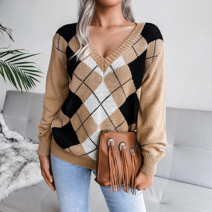 Isla | Cozy Argyle Knit Sweater