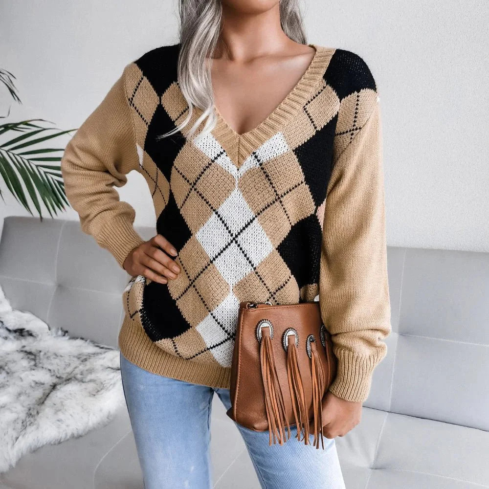 Isla | Cozy Argyle Knit Sweater