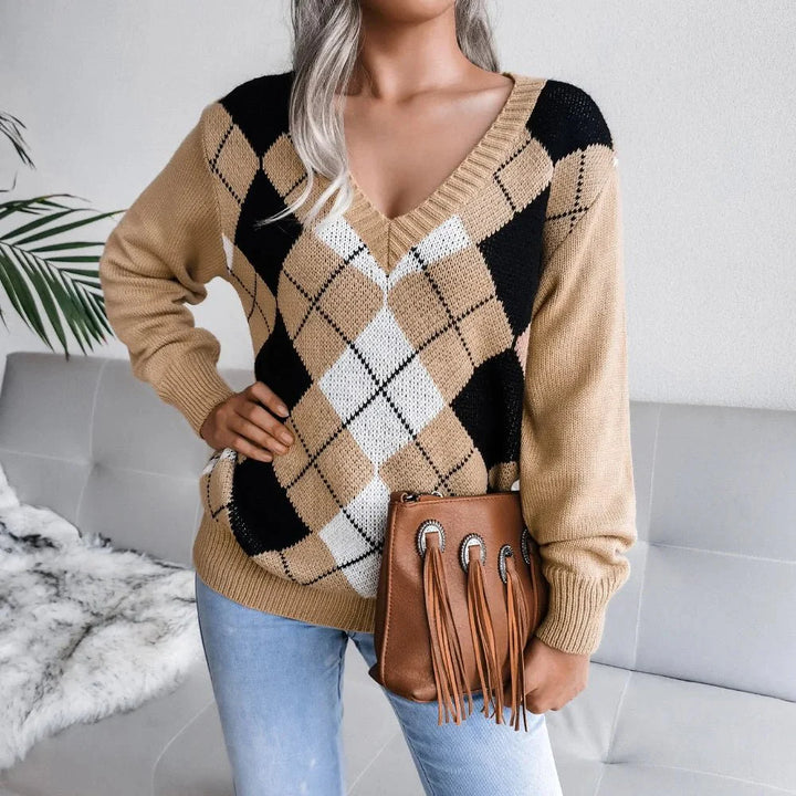Isla | Cozy Argyle Knit Sweater