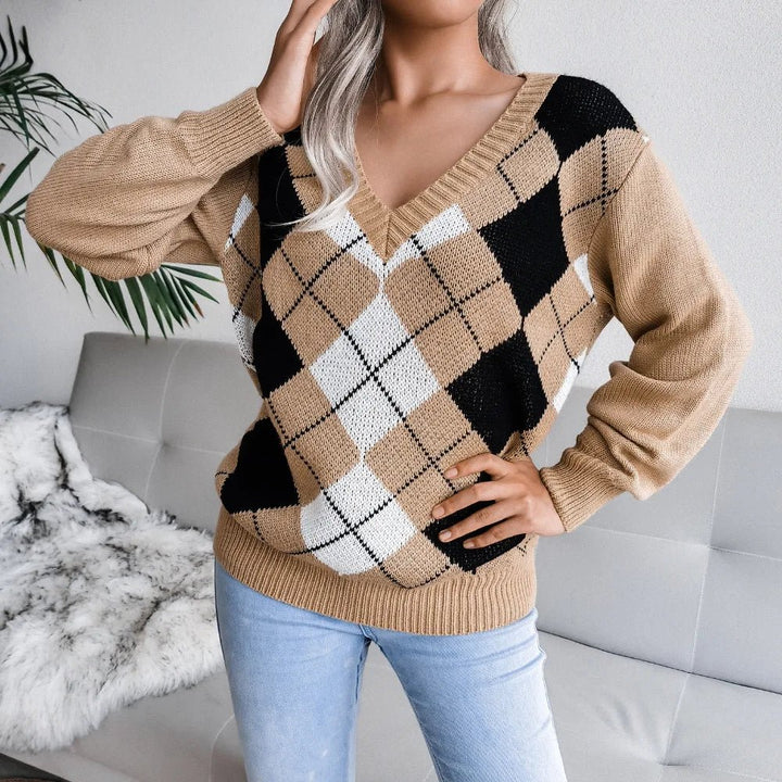 Isla | Cozy Argyle Knit Sweater