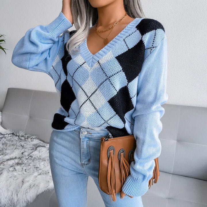 Isla | Cozy Argyle Knit Sweater