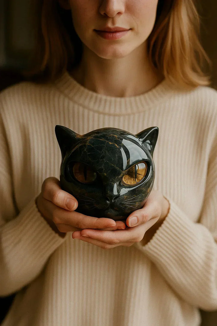 LunaMyst - Enchanting Black Cat Head Sculpture