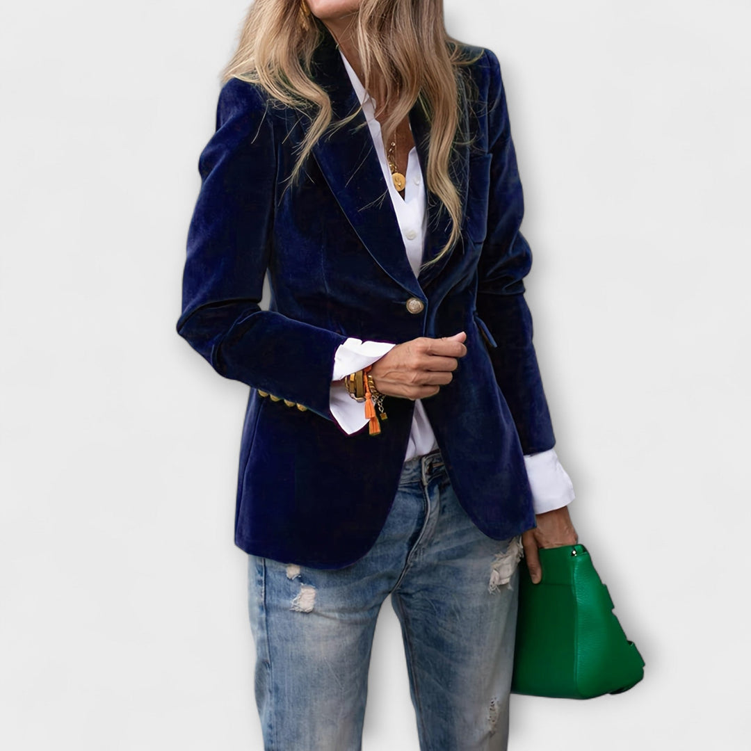 Jessa | Velvet Blazer with Gold Details