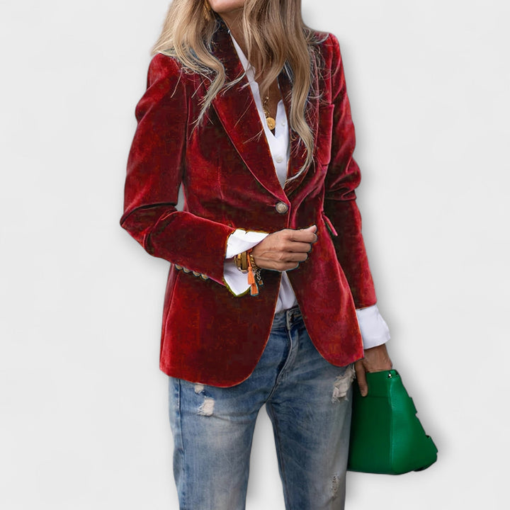Jessa | Velvet Blazer with Gold Details