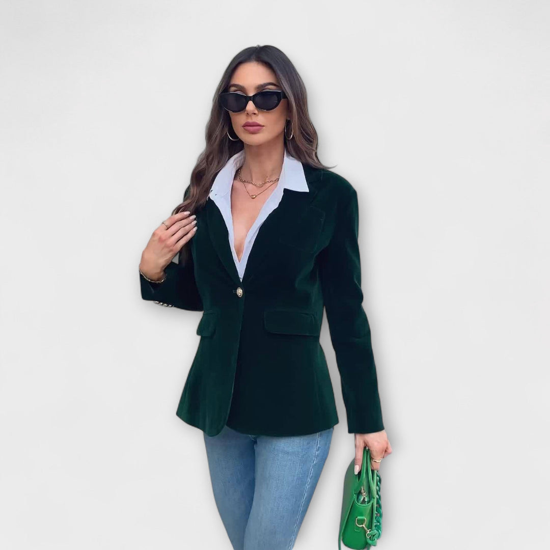 Jessa | Velvet Blazer with Gold Details