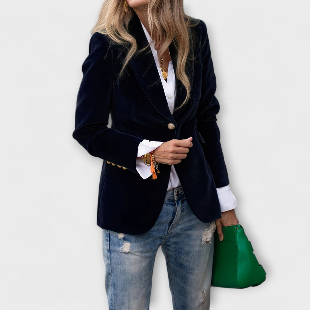 Jessa | Velvet Blazer with Gold Details