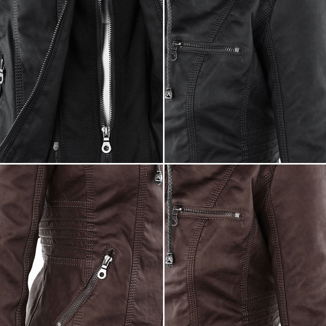 Loraine | Waterproof Hooded Faux Leather Jacket