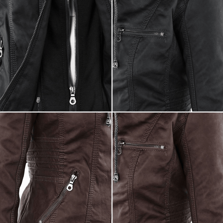 Loraine | Waterproof Hooded Faux Leather Jacket