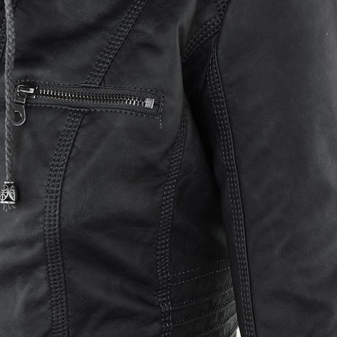 Loraine | Waterproof Hooded Faux Leather Jacket