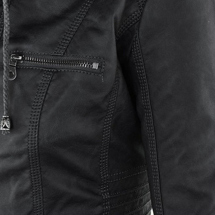 Loraine | Waterproof Hooded Faux Leather Jacket