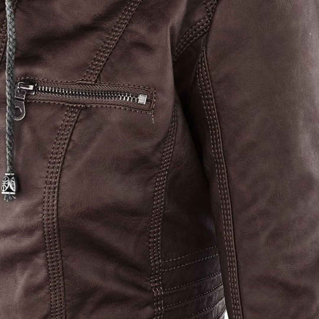 Loraine | Waterproof Hooded Faux Leather Jacket