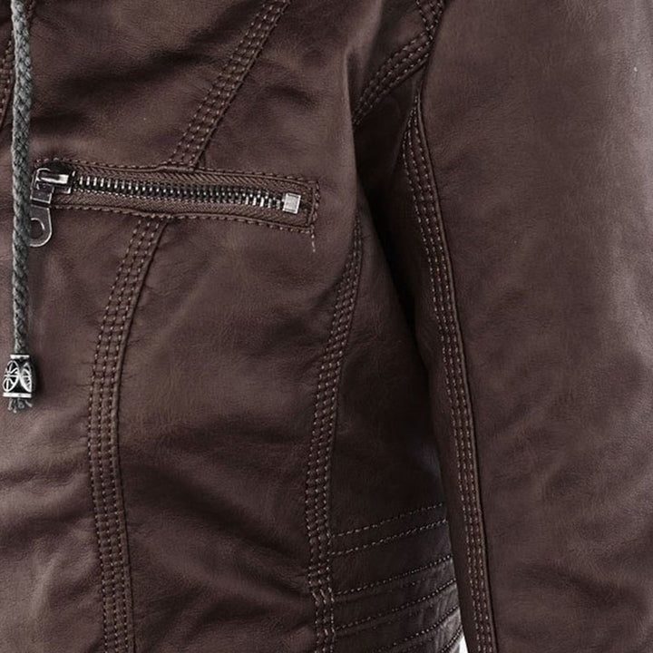 Loraine | Waterproof Hooded Faux Leather Jacket
