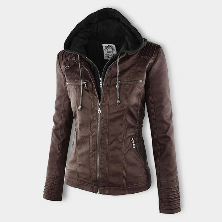 Loraine | Waterproof Hooded Faux Leather Jacket