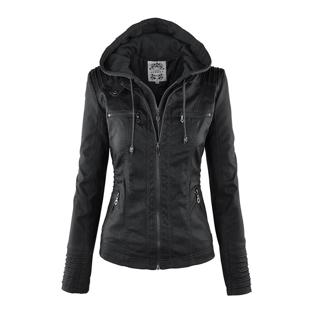 Loraine | Waterproof Hooded Faux Leather Jacket