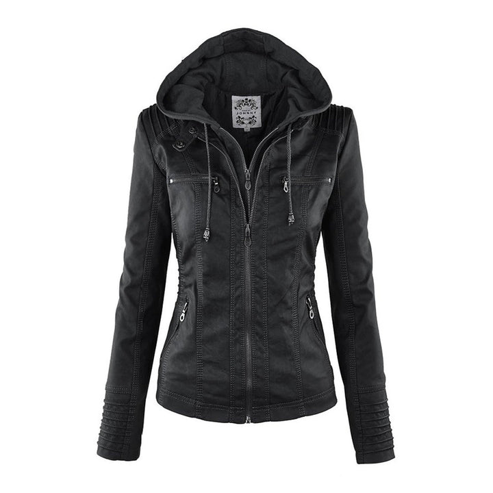 Loraine | Waterproof Hooded Faux Leather Jacket