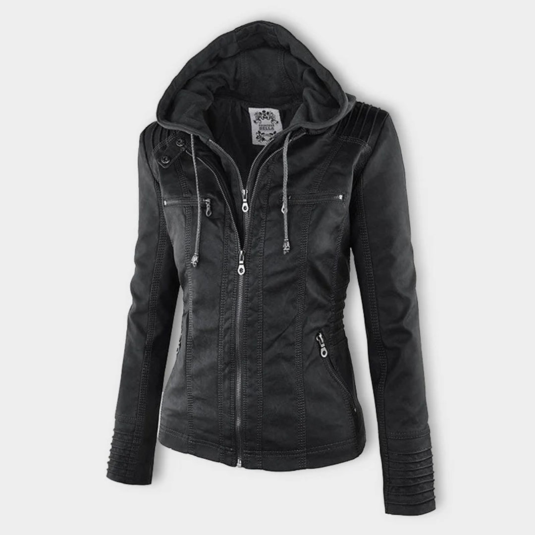 Loraine | Waterproof Hooded Faux Leather Jacket