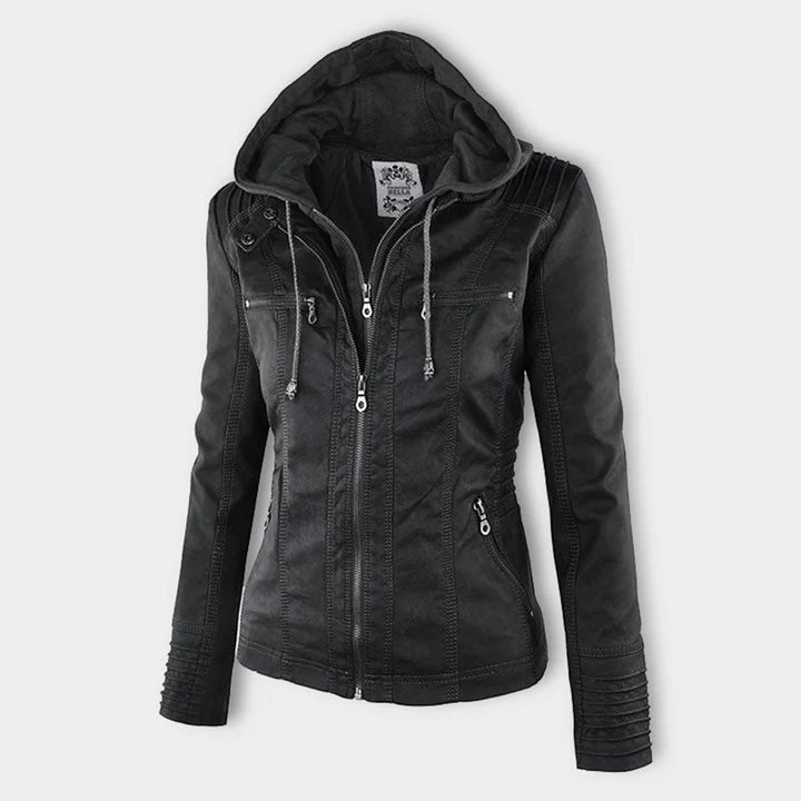 Loraine | Waterproof Hooded Faux Leather Jacket