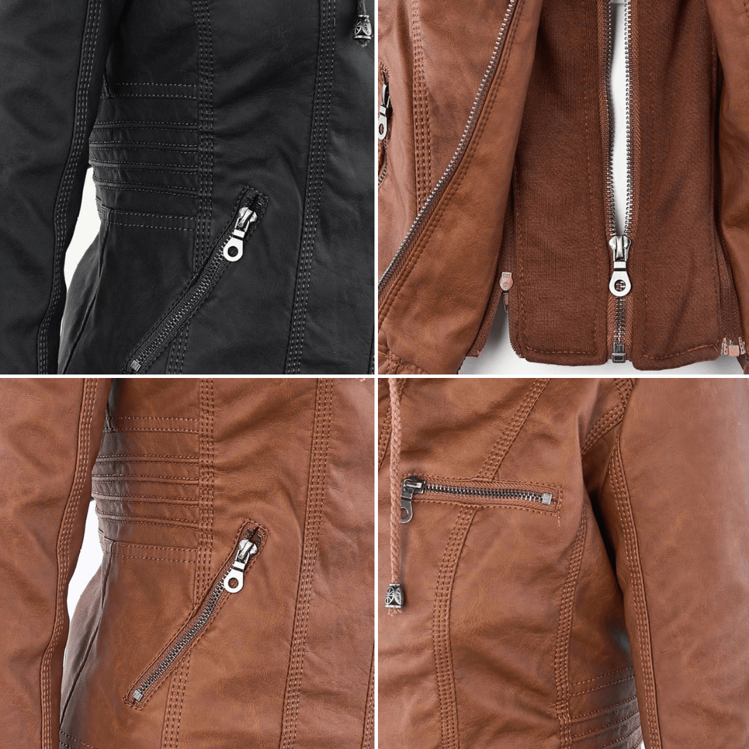 Loraine | Waterproof Hooded Faux Leather Jacket