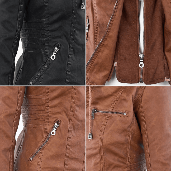 Loraine | Waterproof Hooded Faux Leather Jacket