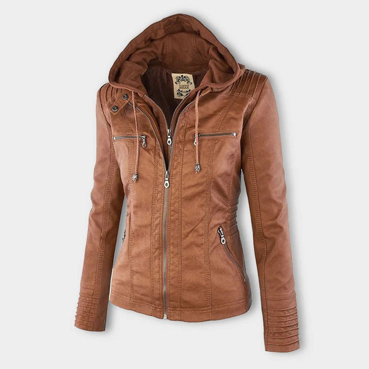 Loraine | Waterproof Hooded Faux Leather Jacket