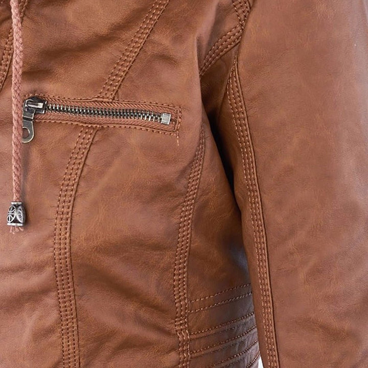 Loraine | Waterproof Hooded Faux Leather Jacket